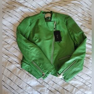 NWT Zara Green Pho-Leather Jacket